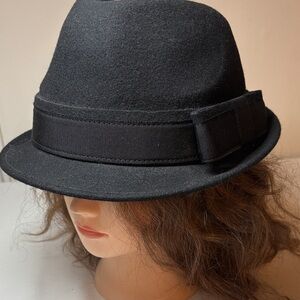 White House Black Market Black Wool Fedora with Bow Band One Size